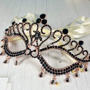 Black Diamond Masquerade Mask, Mardi Gras Gold Mask, Elegant Teardrop Party Mask
